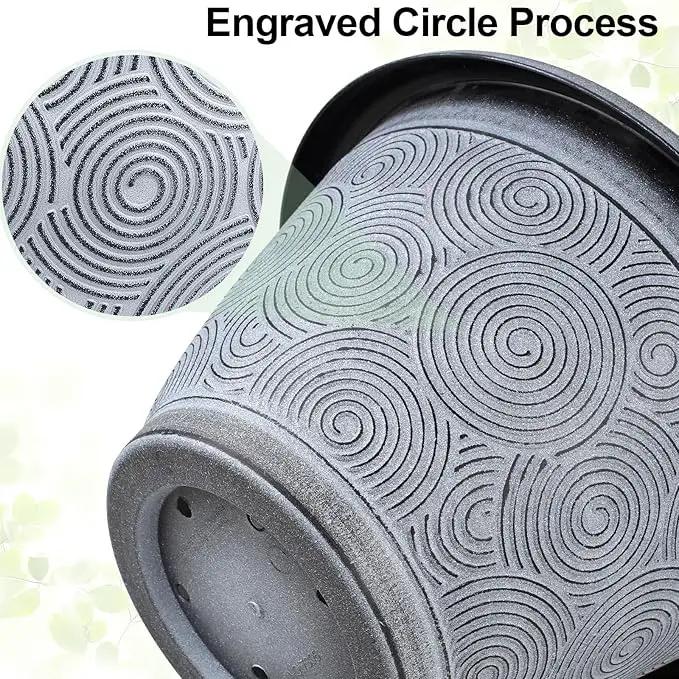 10 Inch Flower Pots Planters for Indoor Outdoor Plants, 3 Pack Plastic Large Plant Pots with Drainage Hole & Tray, Modern Decorative Garden Pot with Saucer, Plant Container for House by GreenHaven Gardens