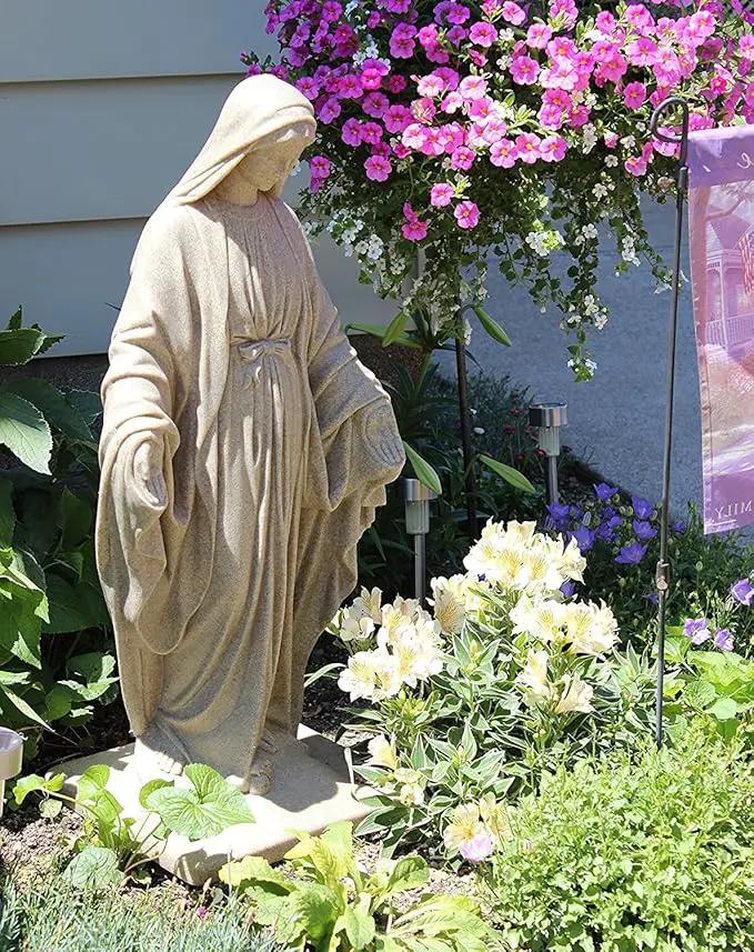 EMSCO Group Virgin Mary Statue - Natural Sandstone Appearance - Made of Resin - Lightweight - 34" Height by GreenHaven Gardens
