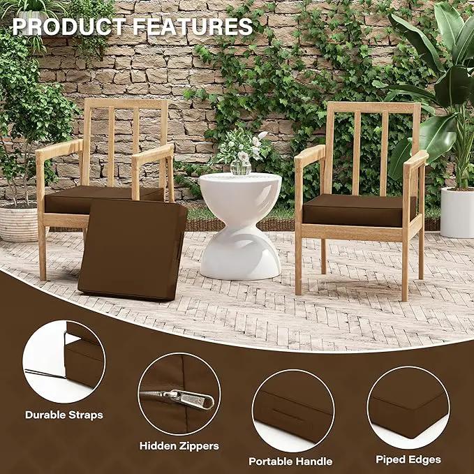 Patio Chair Cushions 17 X 16 X 3 Inch Waterproof Outdoor Seat Cushions for Patio Furniture, Outdoor Sofa Couch Pads with Ties & Handle, Set of 2, Chocolate by GreenHaven Gardens