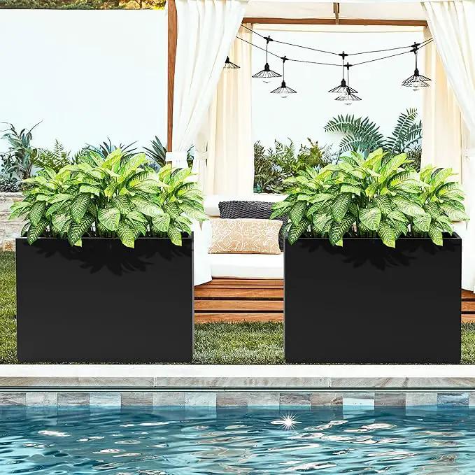 FENCY Metal Rectangular Planter Box Large Planters for Outdoor Plants, Rectangular Tall Planters for Outdoor Plants with Drainage Holes (35.4" L x 9" W x 25.6" H) by GreenHaven Gardens