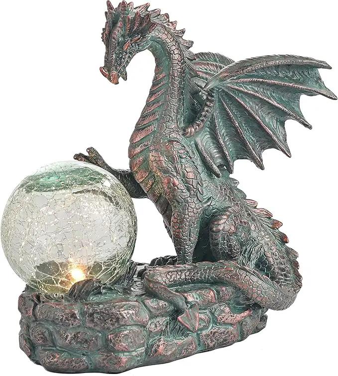TERESA'S COLLECTIONS Garden Sculptures & Statues, Solar Dragon Outdoor Statues Figurines, Resin Bronze Gothic Garden Decor Lawn Ornaments Patio Yard Decorations Gifts for Mom Women, 8" by GreenHaven Gardens
