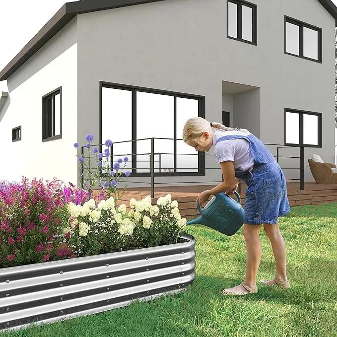 12x2x1.3 Oval Galvanized Raised Garden Bed,Outdoor Planter Box Metal Patio Kit Planting Bed for Vegetables Flowers and Succulents by GreenHaven Gardens