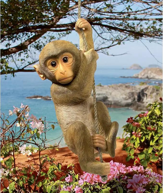 Design Toscano Chico the Chimpanzee Baby Monkey Hanging Indoor/Outdoor Animal Statue, 16 Inch Long, Cast Stone Resin, Brown Painted Finish by GreenHaven Gardens