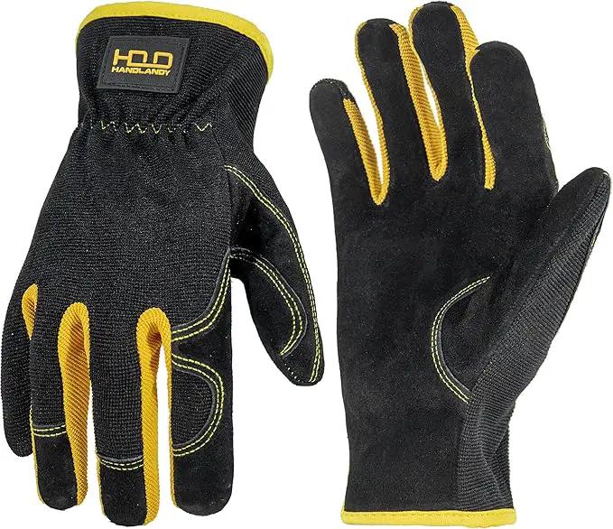 HANDLANDY Leather Work Gloves for Men & Women, Reinforced Durable Garden Gloves, Cowhide Working Glove for Gardening by GreenHaven Gardens