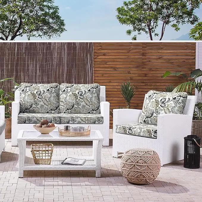 LVTXIII Outdoor Deep Seat Cushion Patio Seat and Back Cushion Set Seasonal Chair Cushion with Removable Cover and Adjustable Buckle for Home and Garden, 24"x24"x4", Dailey Tan by GreenHaven Gardens