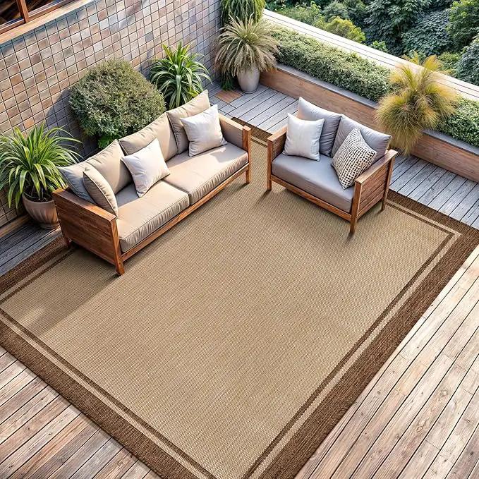 CAMILSON Outdoor Rug 8x10 Bordered Natural Brown Modern Area Rugs for Indoor and Outdoor Patios, Kitchen and Hallway Mats, Washable Porch Deck Outside Carpet (Border Jute, 8 x 10) by GreenHaven Gardens