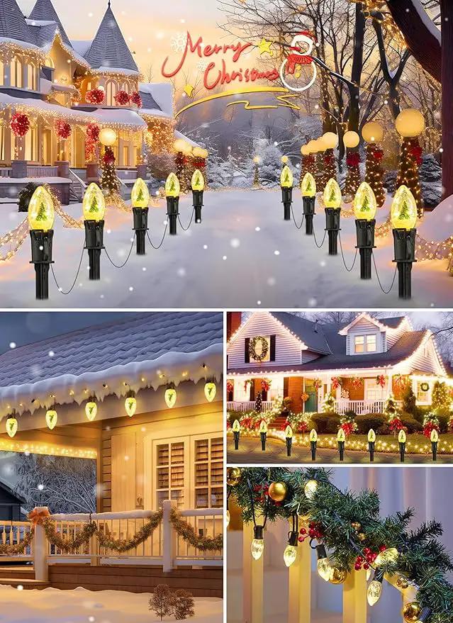 C9 Christmas Pathway Lights Outdoor, 25Ft 20 LED Christmas String Lights with Stakes, 3 Light Modes, Waterproof Connectable Christmas Decorations for Outside Lawn Yard Sidewalk Driveway, Warm White by GreenHaven Gardens