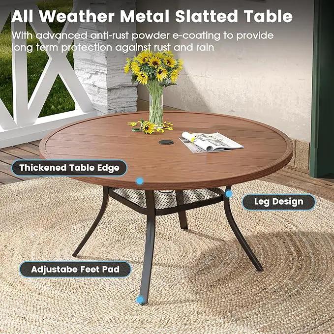 DIFY 48" Round Patio Dining Table for 6, All Weather Round Outdoor Metal Dining Table with 1.57" Umbrella Hole, Perfect for Backyard Lawn Garden, Walnut by GreenHaven Gardens