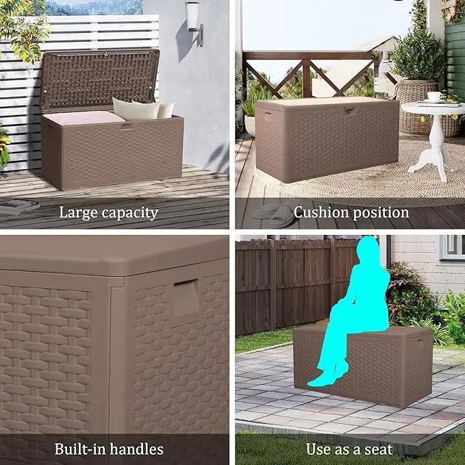 Premium Pro Edition 73 Gallon Lockable Resin Deck Box, Waterproof & UV-Resistant Outdoor Storage Box for Outdoor Cushion Storage, Garden Tools & Pool Accessories Storage, Brown by GreenHaven Gardens