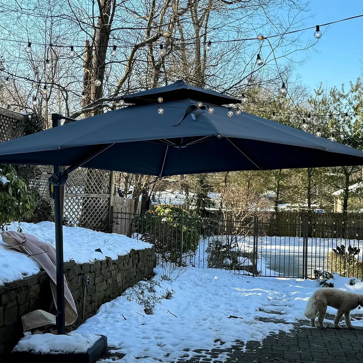 PURPLE LEAF 10ft Patio Umbrella with Base Large Outdoor Square Umbrella Deluxe Hanging Double Top Cantilever Offset Market Umbrella Windproof Garden Umbrella Grey by GreenHaven Gardens