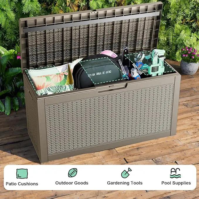 DRATO 60 Gallon Deck Box, Waterproof Resin Large Outdoor Storgae Box for Patio Furniture, Patio Cushions, Gardening Tools, Pool and Sports Supplies, Lockable by GreenHaven Gardens