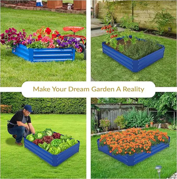 Sunnydaze Galvanized Raised Garden Bed - Metal Raised Bed for Gardening - Outdoor Planter Box for Flowers, Plants, and Vegetables - Blue - 48" W x 36" D x 12" H Rectangle by GreenHaven Gardens