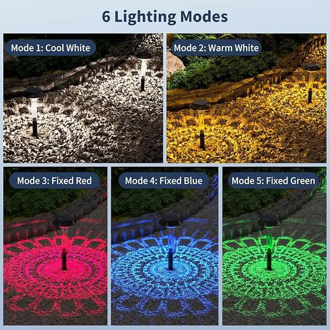Solar Pathway Lights Outdoor 8 Pack, [6 Light Modes Cool White/Warm/ 3 Fixed Color/RGB Changing] LED Solar Lights Outdoor Waterproof IP65, Solar Garden Lights for Walkway Yard Backyard Lawn Landscape by GreenHaven Gardens