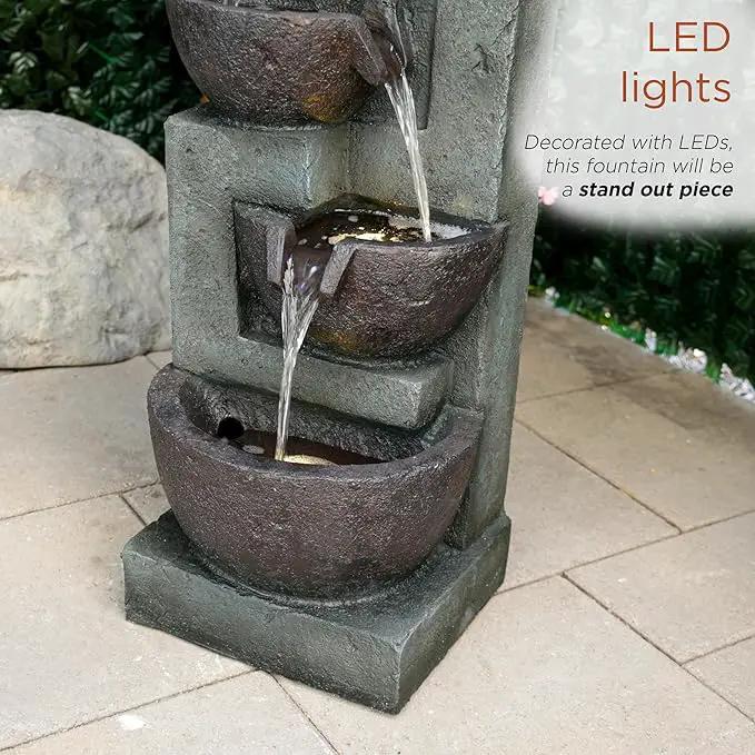 Alpine Corporation TZL390 Elegant Outdoor 5 Tier Bowls Waterfall Fountain with LED Lights for Garden, Patio, Yard, and Outdoor Spaces, Relaxing Cascading Fountain, 39" H, Gray by GreenHaven Gardens