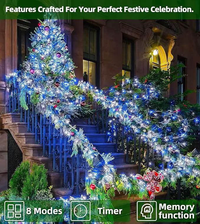 750 LED 246FT Christmas Lights Outdoor, Super Long Waterproof Christmas String Lights with 8 Modes, Christmas Tree Lights with Timer Memory for Fence Garden Xmas Wedding Party Decor Blue & Cool White by GreenHaven Gardens