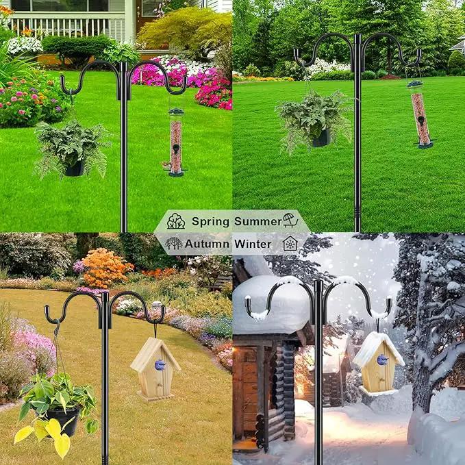 Gtongoko Double Shepherds Hook for Outdoor, 2 Pack 92.5 Inch Heavy Duty Bird Feeder Pole 3/4 Inch Thick Garden Hooks for Hanging Hummingbird Feeder, Plant Baskets, Solar Light Lanterns by GreenHaven Gardens