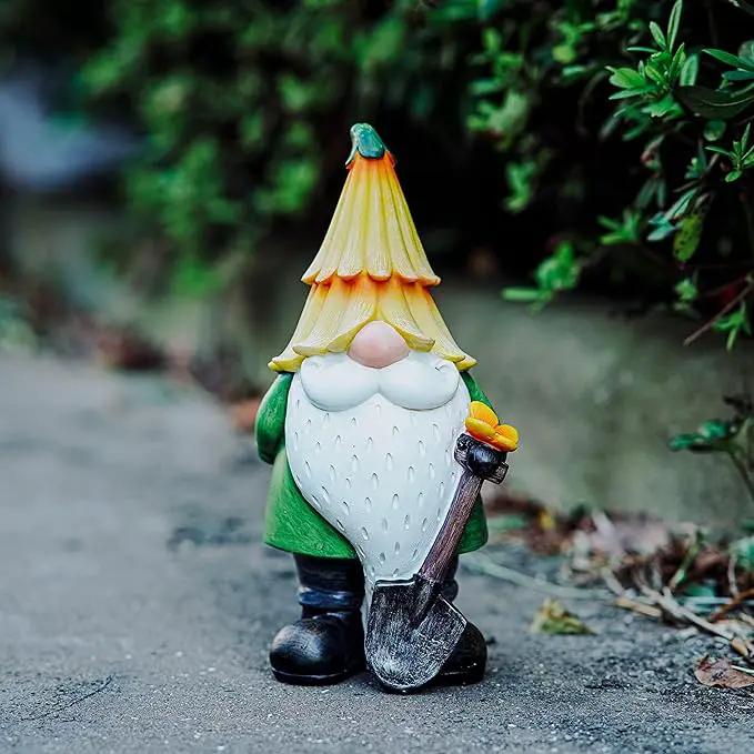 Topadorn Garden Gnome Outdoor Gnome Statue Resin Sculpture Outdoor Figurine with Yellow Hat for Garden Decoration,11 Inch by GreenHaven Gardens