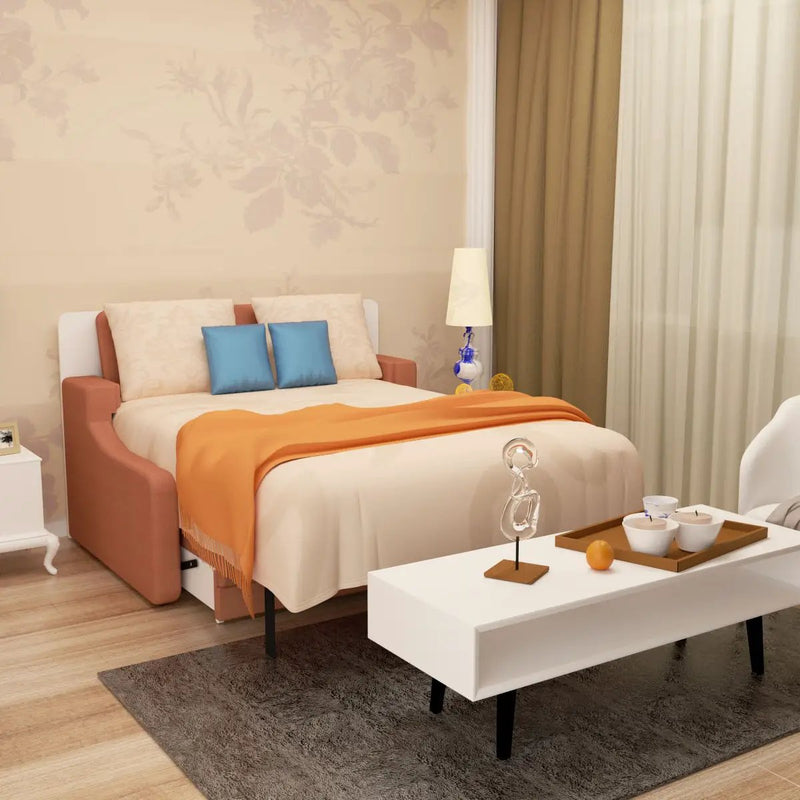 Morden Deisgn Vertical Murphy Bed With Sofa For Bedroom Or Guestroom White Wall Bed Space Saving Hidden Bed With New Style Gas Struts - Orange by HouseOfZazla