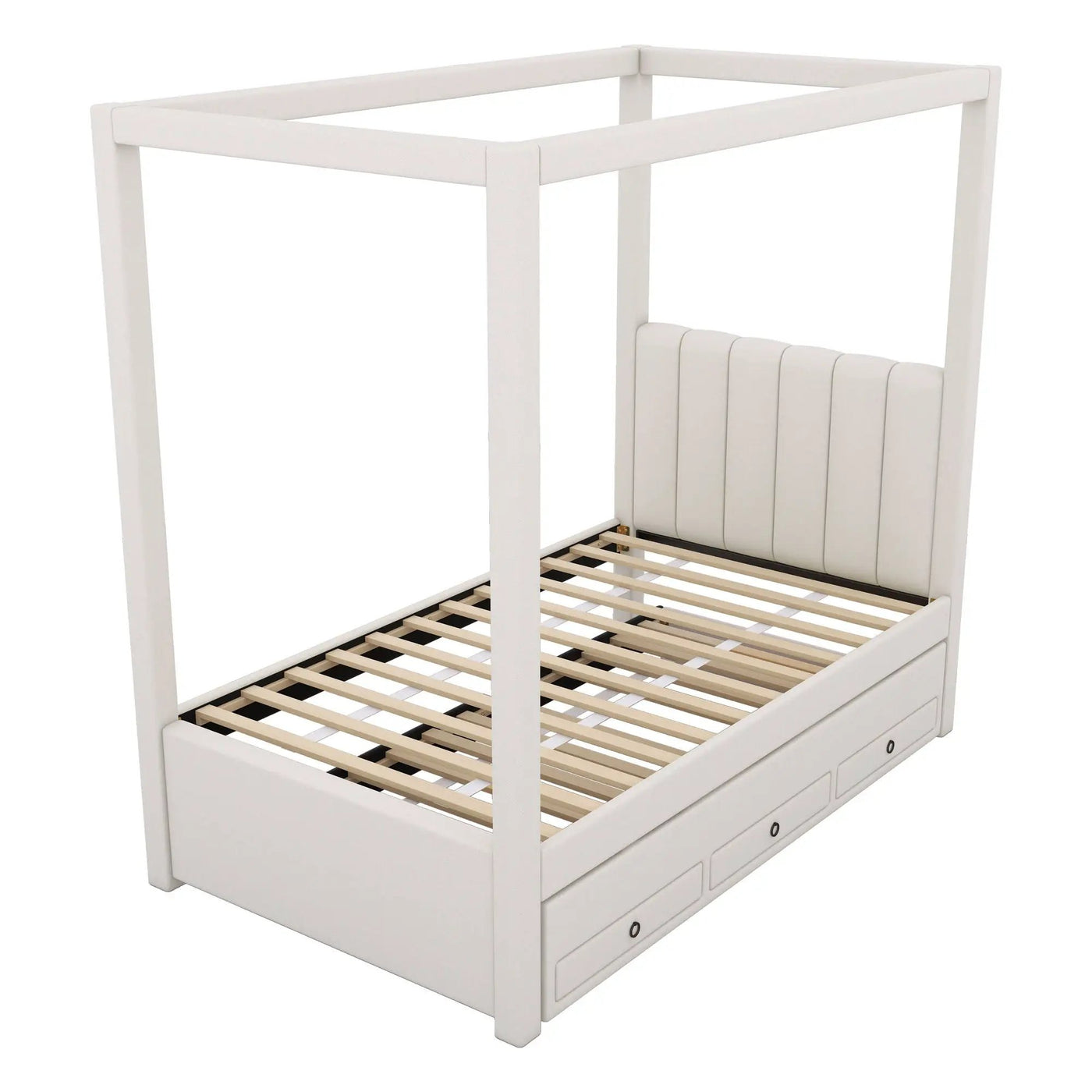 Upholstery Canopy Platform Bed With Trundle And Three Storage Drawers by Unique Piece Furniture