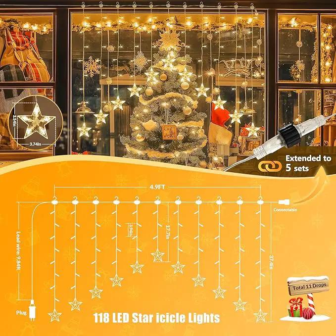YOUNGAR Stars Icicle Lights, Stars Curtain Lights,11.5ft 118LED Hanging for Home Bedroom Ceiling, Warm White Lights Decor for Wall Indoor, Outdoor, Party, Garden Christmas by GreenHaven Gardens