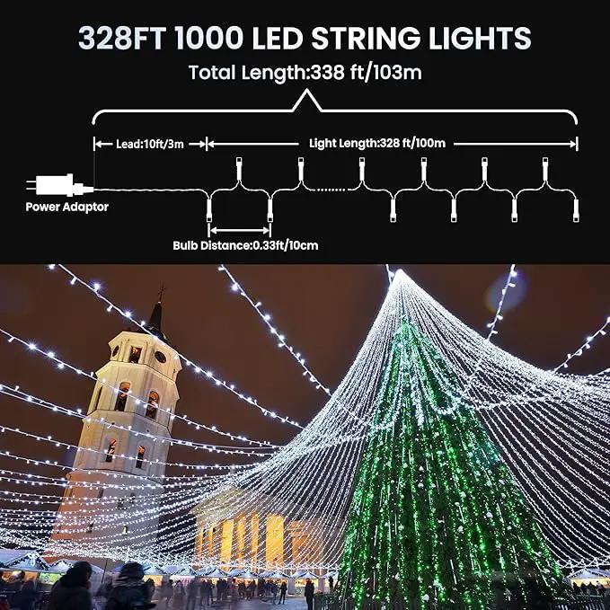338Ft Christmas Lights Outdoor, 1000 LED Christmas String Lights with 8 Modes, Timer, Waterproof Fairy Twinkle Lights for Christmas Party, Garden, Wedding, Holiday, Xmas Tree Decorations (Cool White) by GreenHaven Gardens