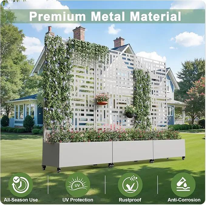 Casaphoria Metal Raised Garden Bed with Trellis and Wheels, 72"x35"x16" Planter Box for Climbing Plants, Vegetables & Vines, Features Drainage Holes and Privacy Screen (Grey-Helen) by GreenHaven Gardens