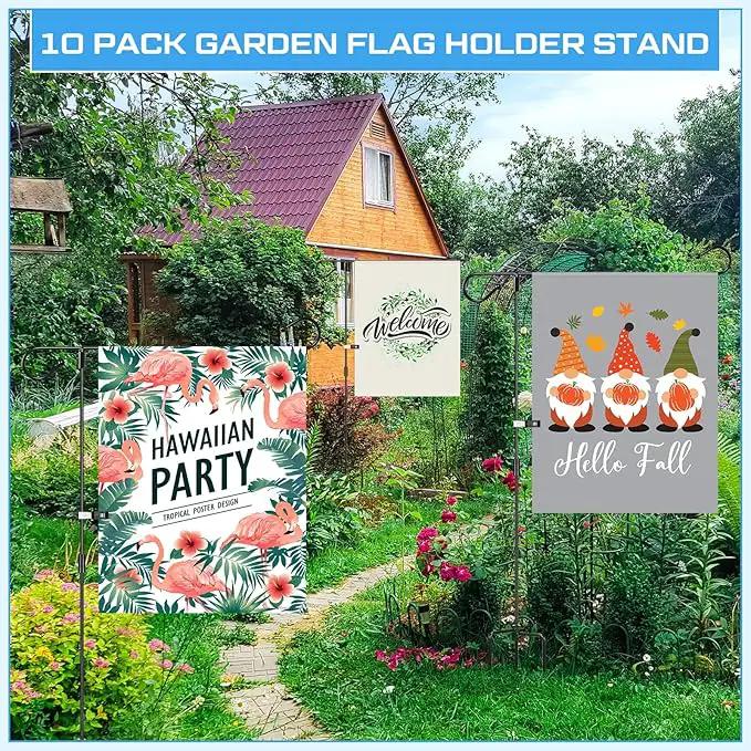 Sadnyy 10 Pack Garden Flag Stand for 13.5" Width 12 x 18 Inches Yard Flag Pole Holder Metal Powder Coated Weather Proof Holder with Anti Wind Clip for Farmhouse Outdoor Yard Lawn Decoration by GreenHaven Gardens