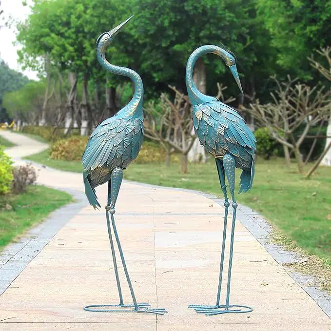 35-40 Inch Standing Garden Crane Statues for Outdoor Set of 2 Metal Birds Garden Sculptures Yard Art for Home Backyard Patio Lawn Decoration by GreenHaven Gardens