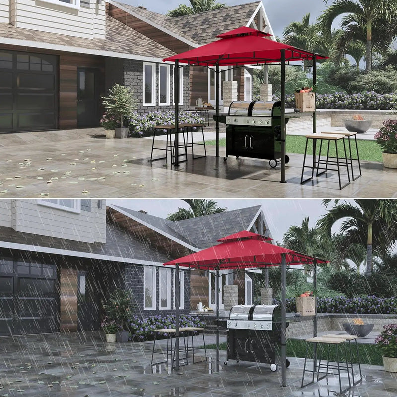 COOSHADE 8'x 5' Grill Gazebo Double Tiered Outdoor BBQ Gazebo Canopy with LED Light (Burgundy) by GreenHaven Gardens