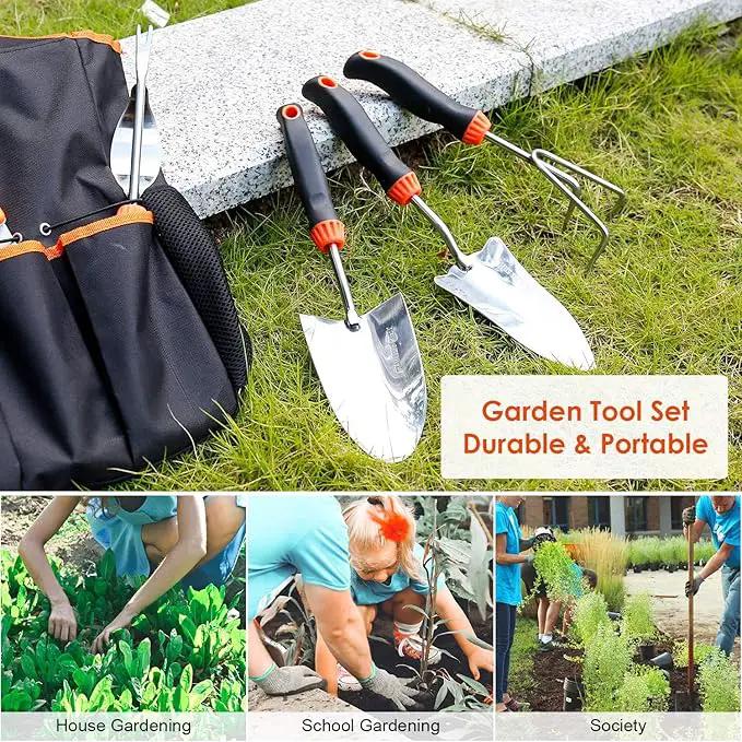 Garden Tool Set, 9 Piece Stainless Steel Heavy Duty Gardening Tool Set, with Non-Slip Rubber Grip, Storage Pocket, Ideal Gardening Gifts for Men by GreenHaven Gardens