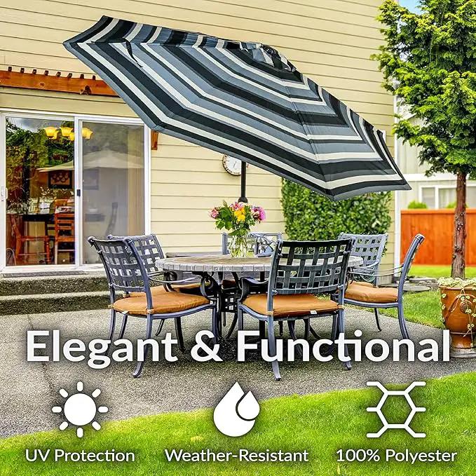 Sunnydaze Outdoor Patio Umbrella - Polyester Table Market Umbrella with Push-Button Tilt and Crank - 8 Sturdy Ribs - Catalina Beach Stripe - 9ft by GreenHaven Gardens