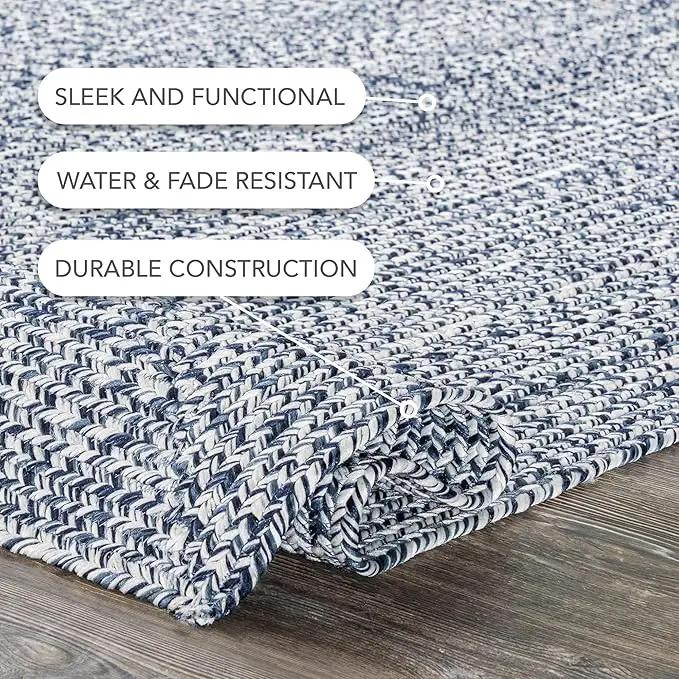 nuLOOM 2' x 8' Solid Hand Braided Indoor/Outdoor Area Rug, Pet-Friendly, High Traffic, Weather Resistant, for Patio, Balcony, Bedroom, Living, Dining Room, Wynn Navy by GreenHaven Gardens