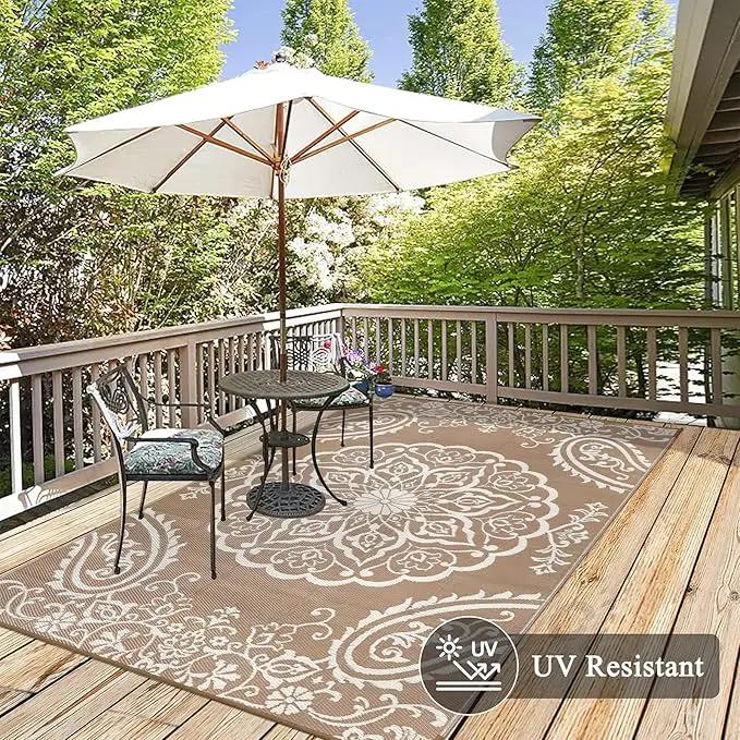 Pauwer Waterproof Outdoor Rug 5x8, Reversible Plastic Straw Patio Camping Rug, Indoor Outdoor RV Mat Carpet for Deck, Camper, Porch, Balcony, Backyard, Picnic, Boho Brown by GreenHaven Gardens