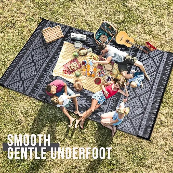 OLANLY Outdoor Rug Waterproof 10x14 ft, Reversible Outdoor Plastic Straw Rug, Boho Patio Rug, Indoor Outdoor Carpet, RV Mat Outside for Patio, Camp, Picnic, Balcony, Deck, Backyard, Black & Grey by GreenHaven Gardens