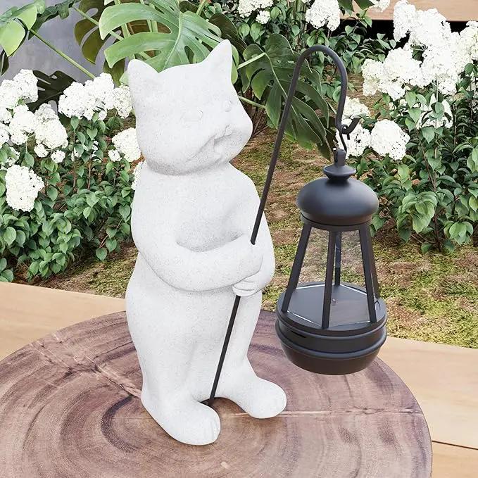 Solar Cat Garden Statue 10 Inch Porch Patio Decor for Outside Yard Decoration Outdoor Unique Housewarming Gardening Birthday Gifts for Cat Lovers Women Grandma by GreenHaven Gardens