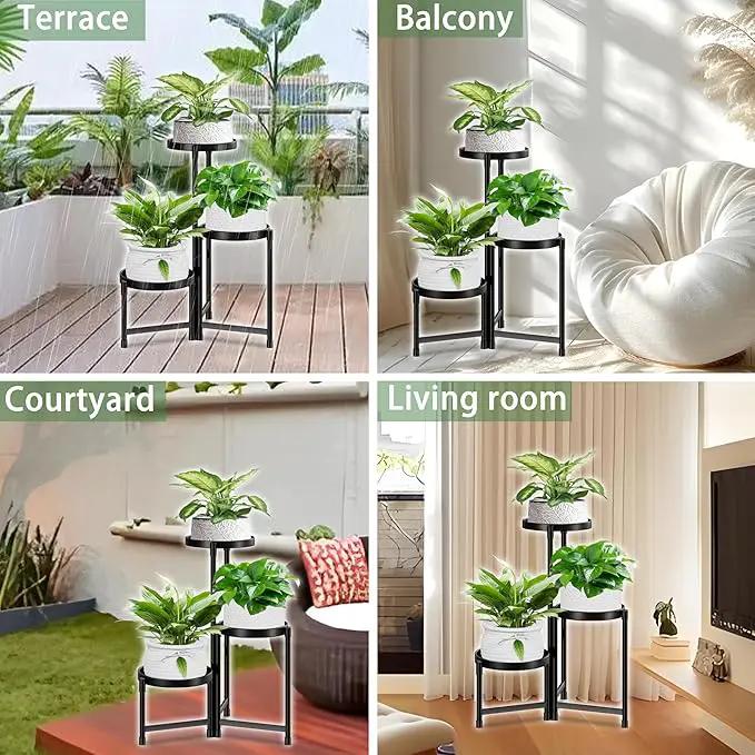 Plant Stand indoor outdoor - 3 Tier black Tall Metal Flower Pot Holder Potted Display Rack - Heavy Duty Corner Plant Shelf for Patio Garden Balcony Living Room Bedroom by GreenHaven Gardens