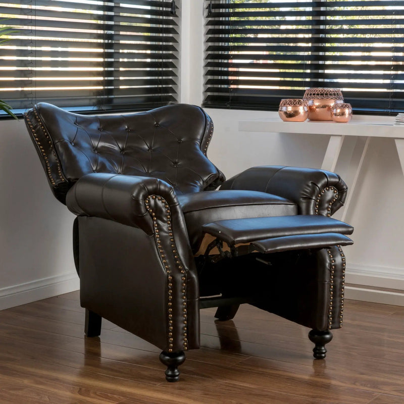 Contemporary Style Push Back Recliner with Button Tufted Stitching and Nailhead Trim by HouseOfZazla