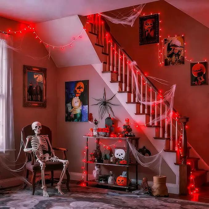 JMEXSUSS 33ft 100 LED Red Halloween Lights, 8 Modes Room String Light Indoor Plug-in, Clear Wire Red Christmas Lights Outdoor Waterproof for Halloween Bedroom, Party by GreenHaven Gardens