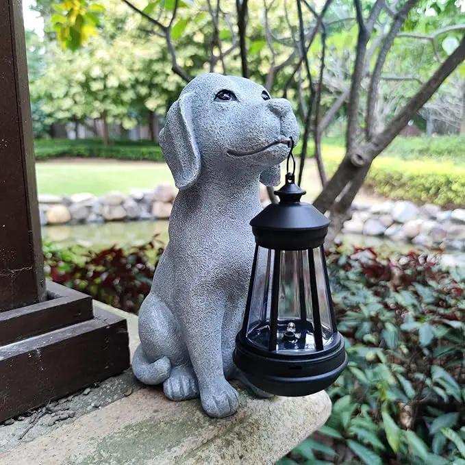 Dog Solar Garden Statues,Resin Dog Figurine Decorations with Solar Lights Lantern, Outdoor Decor Art for Lawn,Yard,Unique Housewarming Gift for Garden Home by GreenHaven Gardens