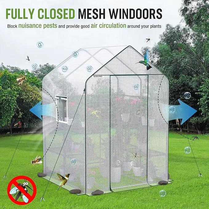 WORKPRO Greenhouse, 56” x 56” x 77” Heavy Duty Walk in Greenhouses for Outdoors with Screen Windows, Thicken PE Cover, 3 Tier 8 Shelves Portable Green House Kit for Patio, Backyard and Porch by GreenHaven Gardens