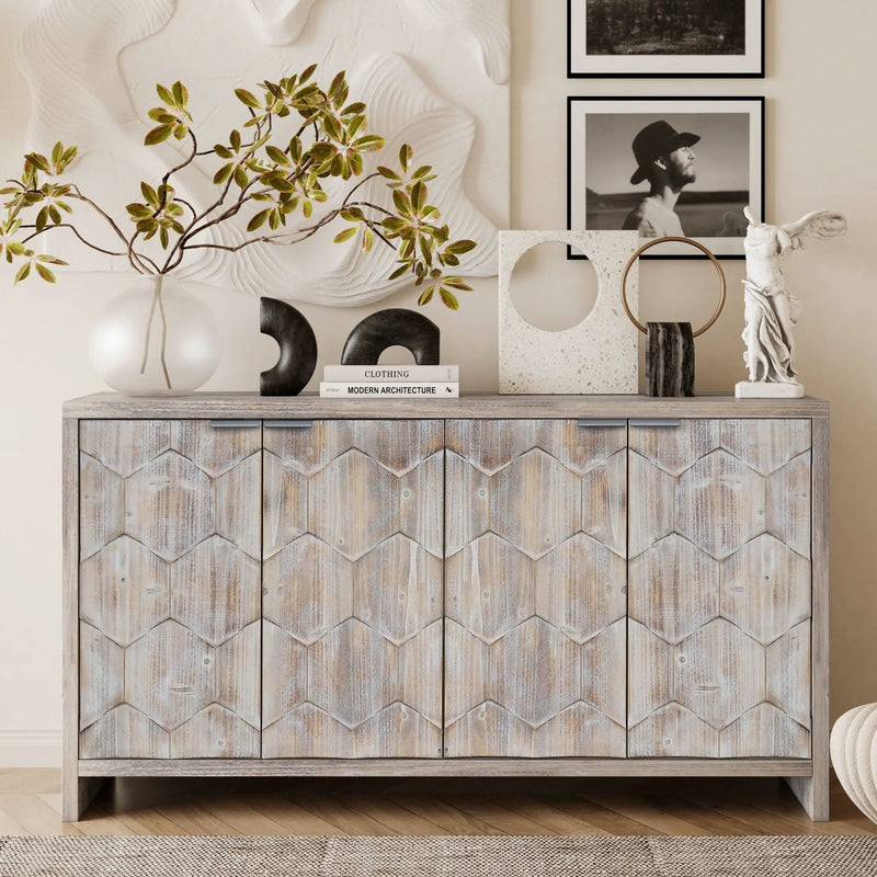 Accent Cabinet Farmhouse Style 4 Door Wooden Cabinet Sideboard Buffet Server Cabinet Storage Cabinet, For Living Room, Entryway, Hallway, Office, Kitchen And Dining Room by Unique Piece Furniture