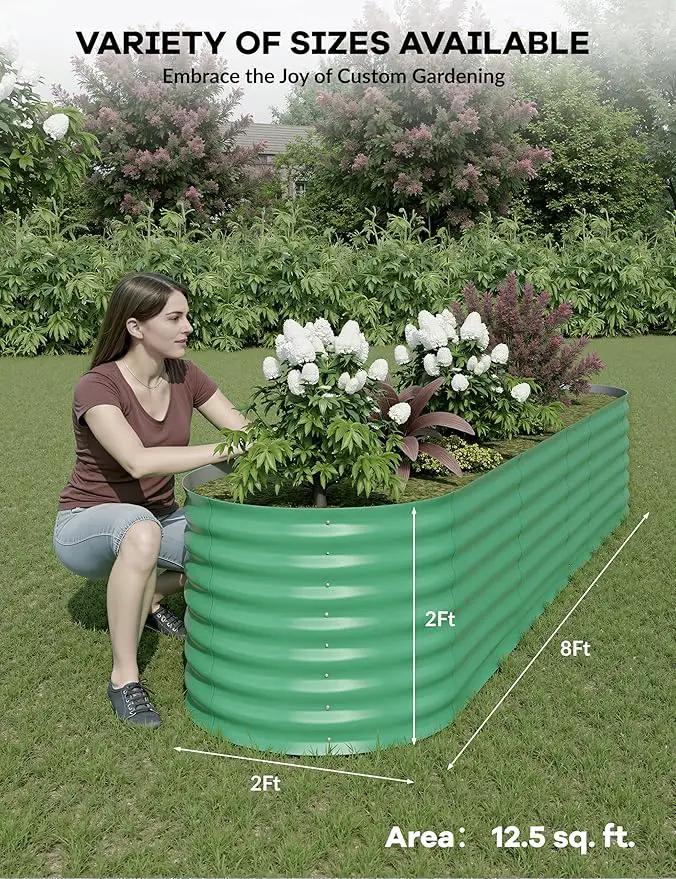 8x2x2ft Raised Garden Bed,Galvanized Raised Planter Boxes Outdoor with Easy Assembly, Large Garden Bed for Vegetables, Fruits, Flower,Raised Garden Bed,Green by GreenHaven Gardens
