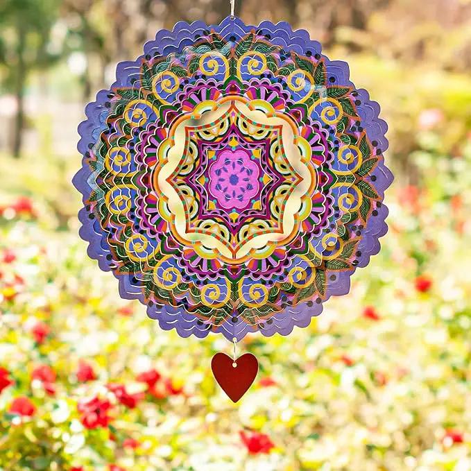 SteadyDoggie 12-Inch 3D Wind Spinners Outdoor - Mandala Purplerain Windmill Yard Decorations - Stainless Steel Laser Cut Ornament - Kinetic Garden Decor for Outside by GreenHaven Gardens