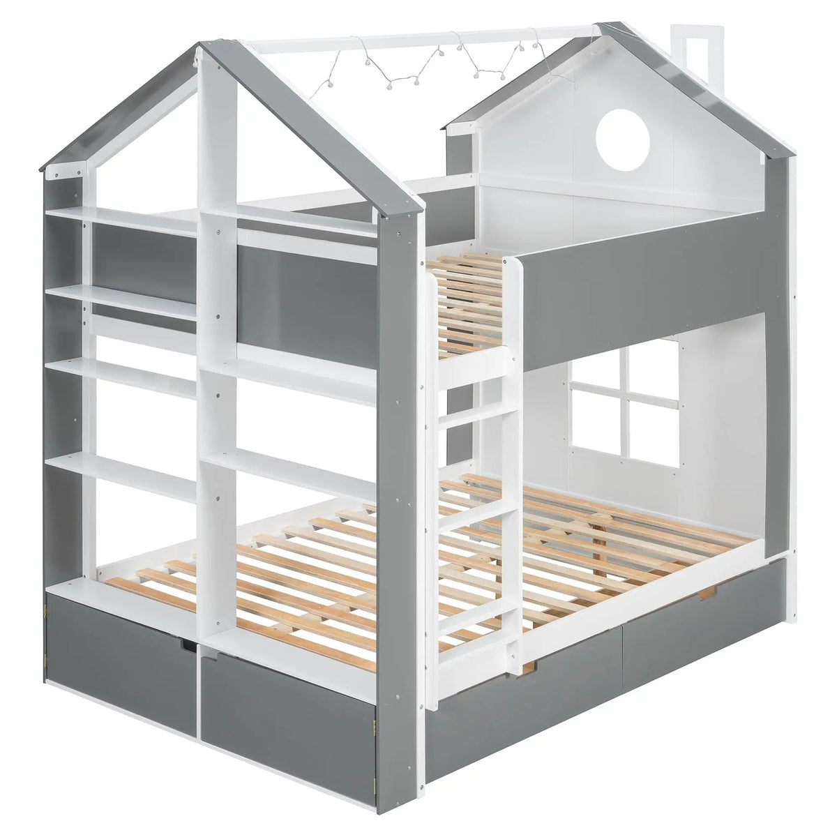 Full Size Bunk Bed with Storage Drawers & Shelves by HouseOfZazla