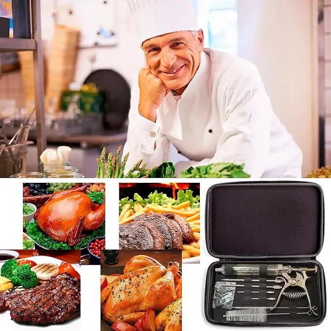 Meat Injector Syringe Stainless Steel Outdoor Meat Kit Marinade Flavor Food Injector Syringes with 4 Marinades Needles Grill Smoker Injectors Professional Syringe Held Culinary Barbecue Tool For BBG by GreenHaven Gardens