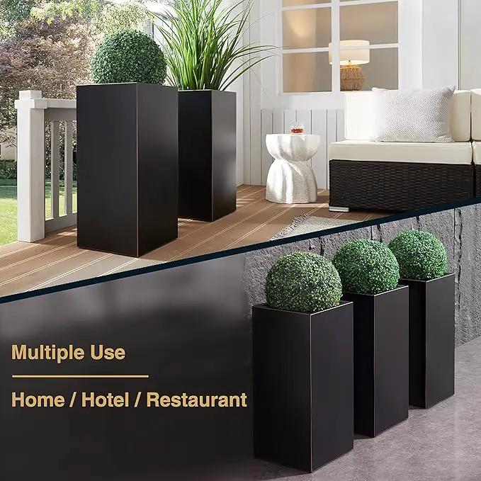 Metallic Heavy Tall Outdoor/Indoor Planter Box 14Lx14Wx30H Inches Rectangular Large Flowerpot, Tall Metal Planter Box for Front Porch ‎25 Pounds, No Assembly Required, Black, 1 Pack by GreenHaven Gardens