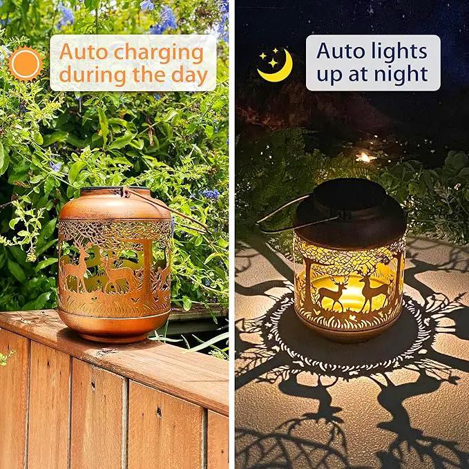 2 Pack Deer Solar Lanterns Outdoor Waterproof Hanging Solar Lights Deer Gifts for Women Men Metal Decorative LED Lanterns for Yard, Patio, Lawn, Tabletop, Pathway, Landscape, Garden Decor by GreenHaven Gardens