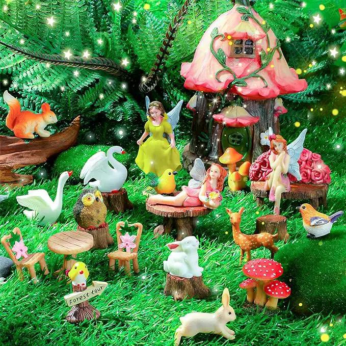 Soaoo Fairy House Garden Figurines Kit Spring Garden Decor Easter Basket Decoration Spring Decoration Outdoor Wildflower Butterfly Fairy Mushroom Party Supplies Micro Landscape Ornaments by GreenHaven Gardens