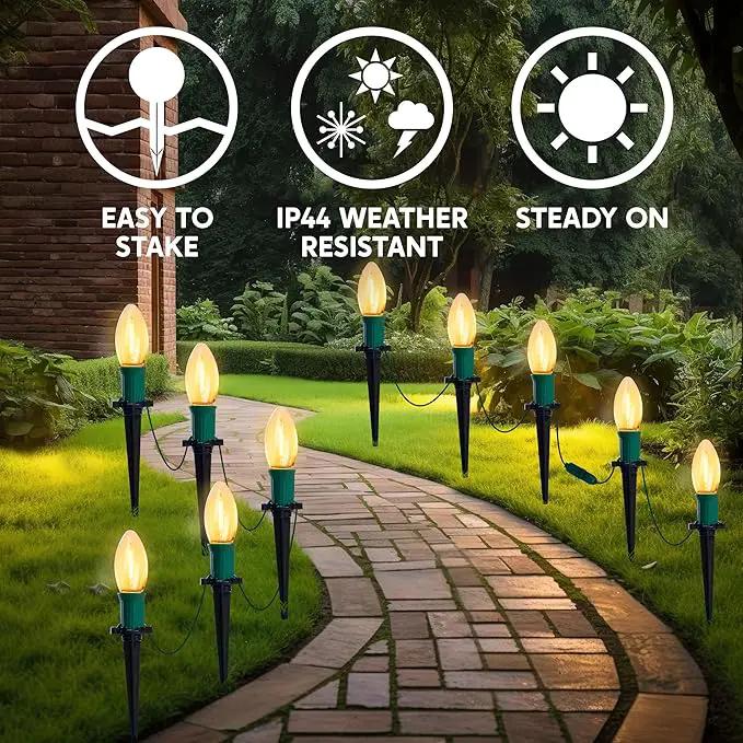 Joiedomi 30.75FT C9 Christmas Pathway Stake Lights 24 LED Jumbo Bulbs, Warm White Outdoor Walkway Decor with Green Wire Connectable for Holiday Commercial Xmas Yard Garden Lawn by GreenHaven Gardens