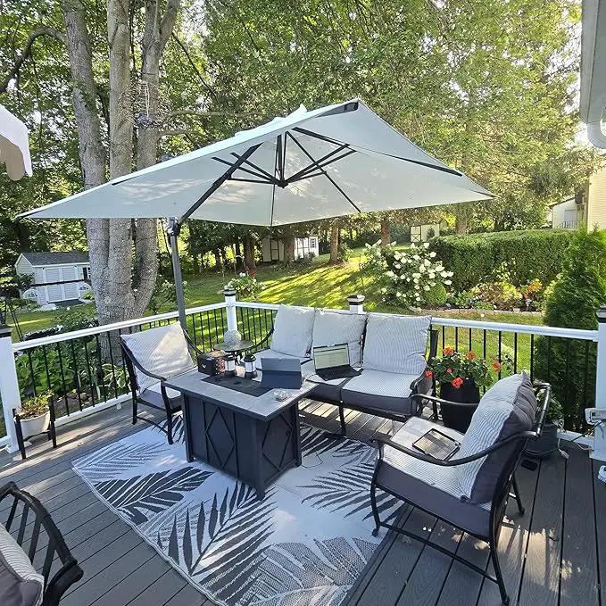 PURPLE LEAF 9 Feet Patio Umbrella with Base Outdoor Cantilever Square Umbrella Aluminum Offset Umbrella with 360-degree Rotation for Garden Deck Pool Patio White by GreenHaven Gardens